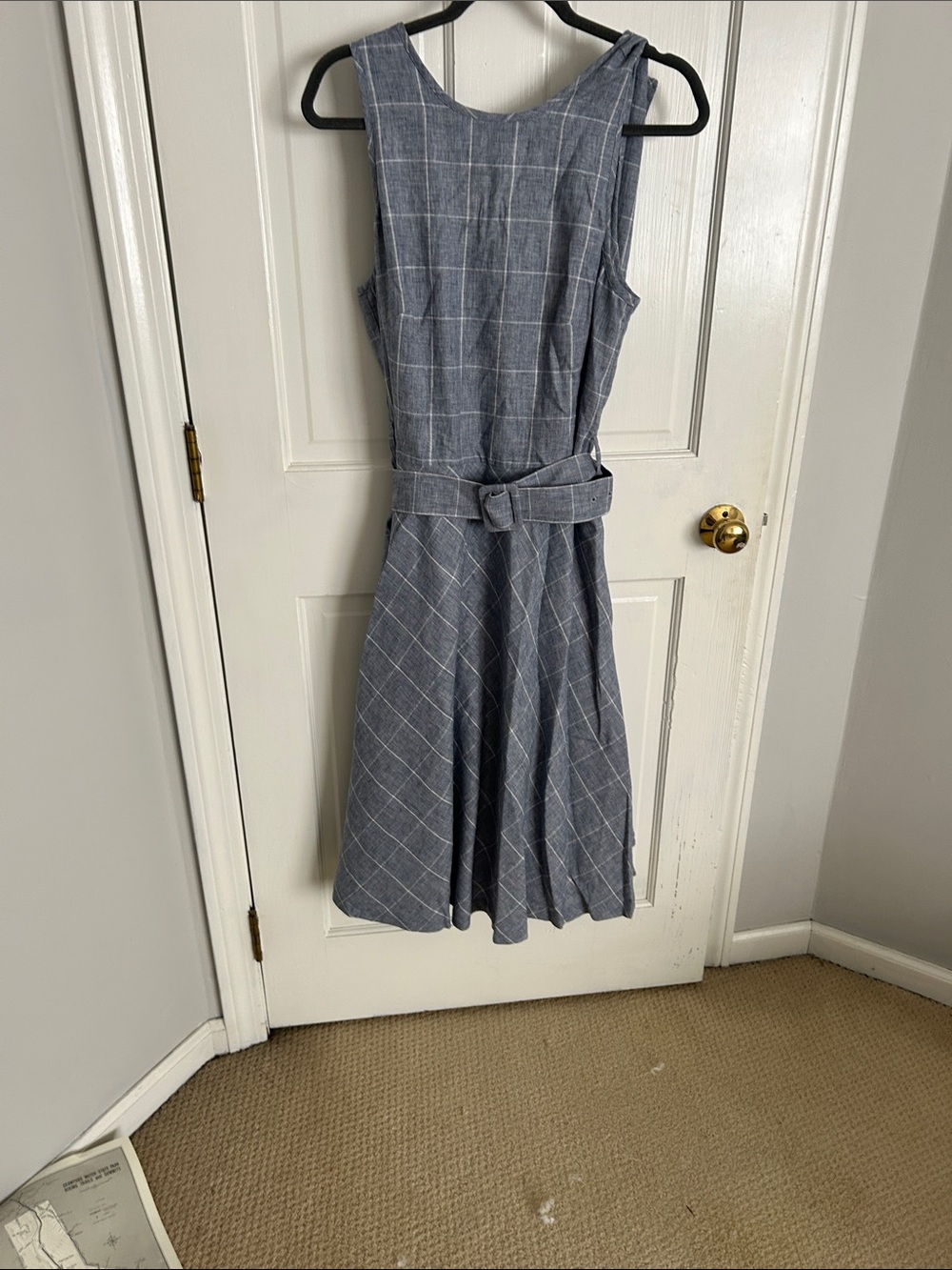 Brooks Brothers Blue-Gray Windowpane Midi Dress with Belt